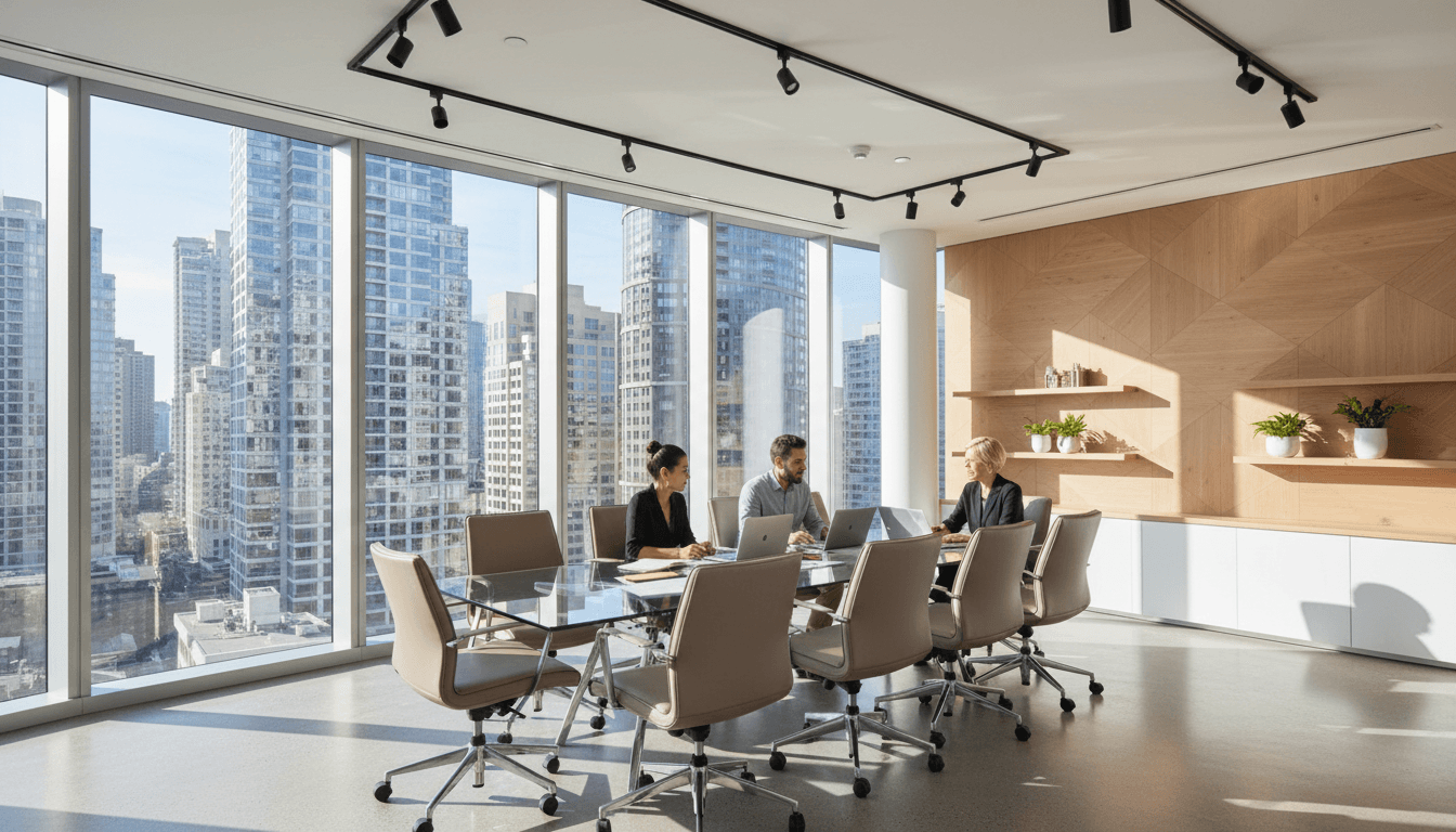 Business professionals consulting in a bright Shanghai office