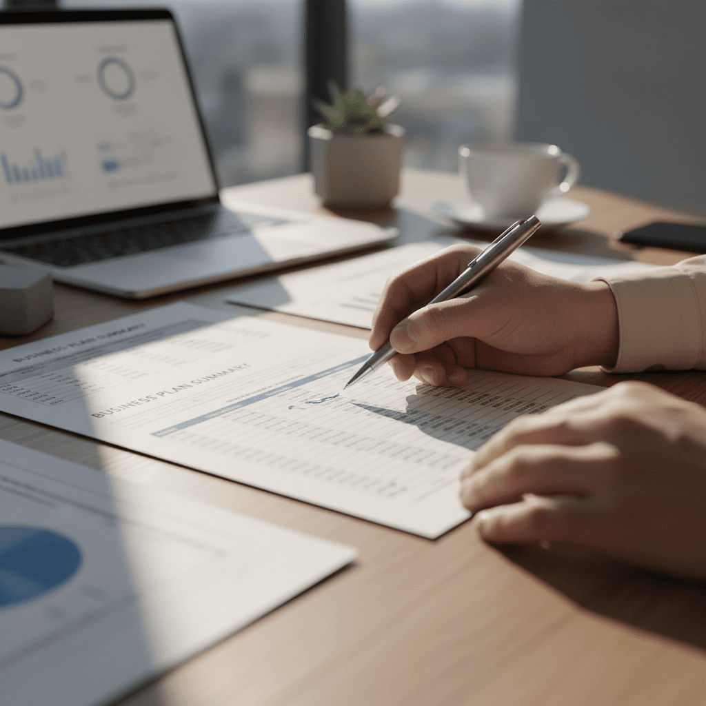 Consultant reviewing financial documents in a bright office