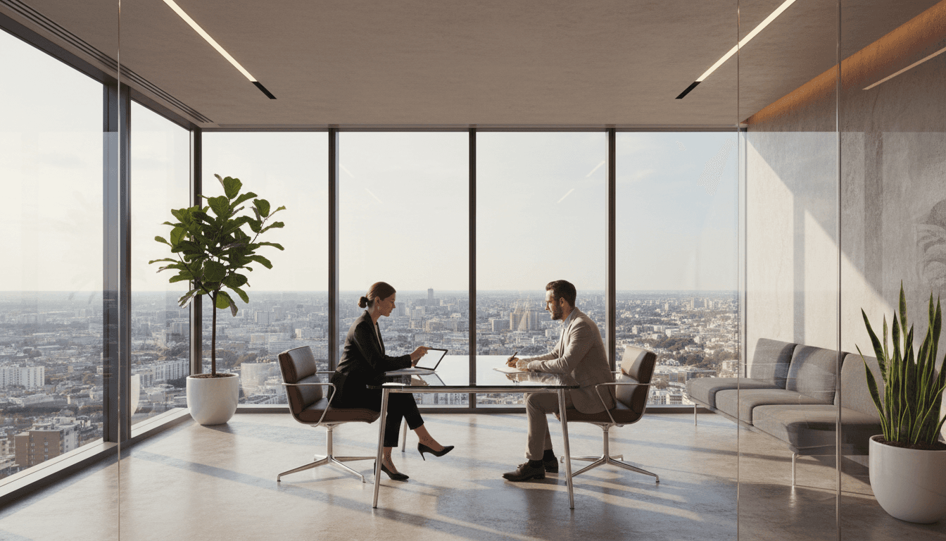 Modern office workspace in Shanghai with strategic planning materials